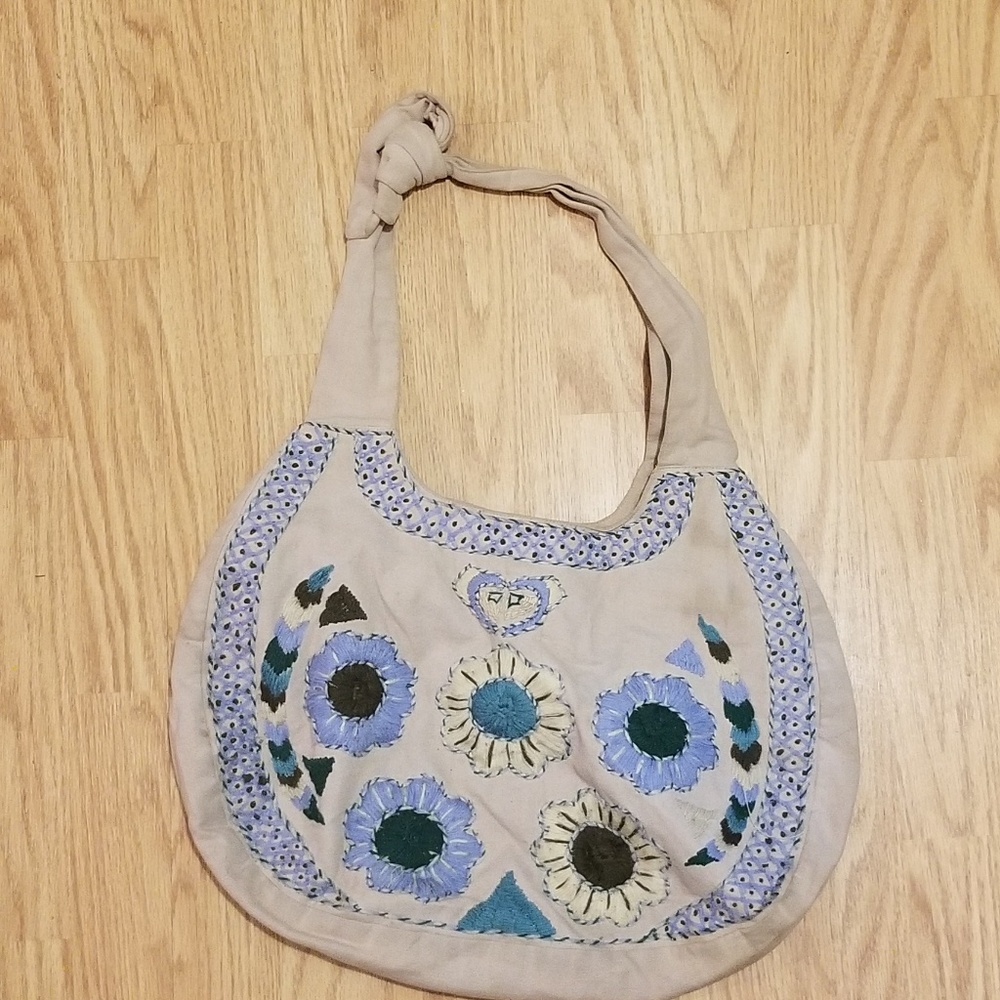Roxy tan boho blue embroidered purse